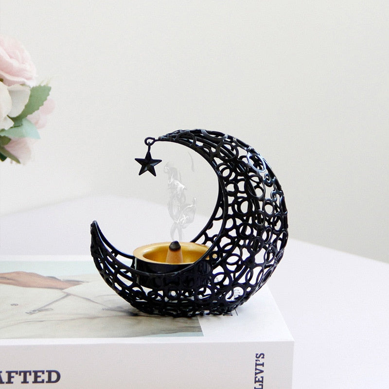 Celestial Elegance Crescent Moon and Star Candle Holder