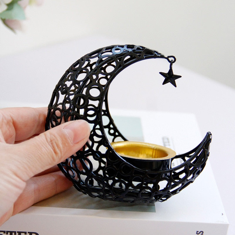 Celestial Elegance Crescent Moon and Star Candle Holder