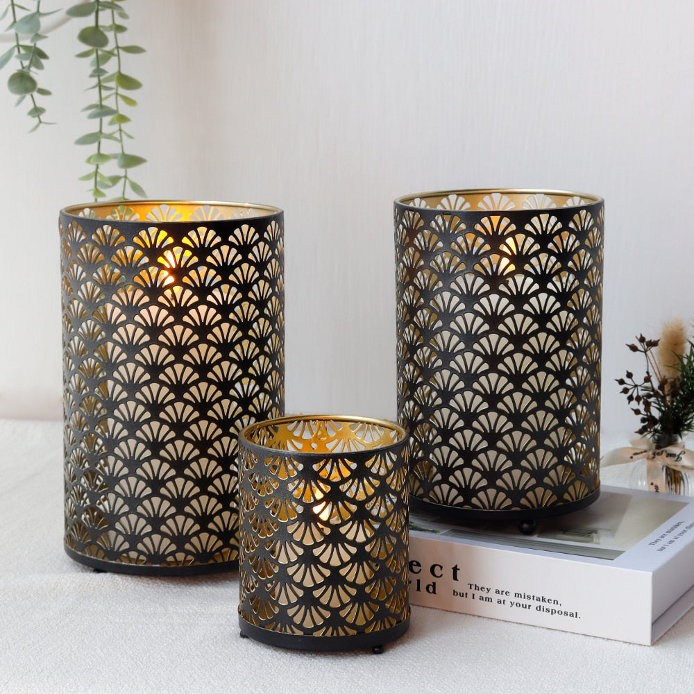 Fan-Adorned Vintage Candle Holder Set