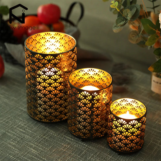 Fan-Adorned Vintage Candle Holder Set