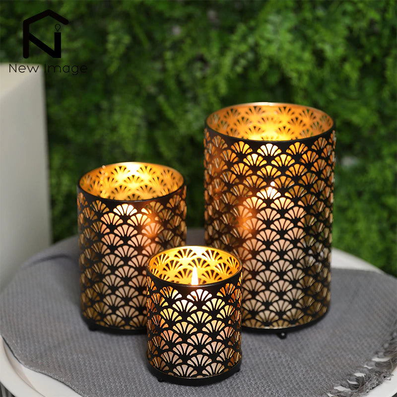 Fan-Adorned Vintage Candle Holder Set