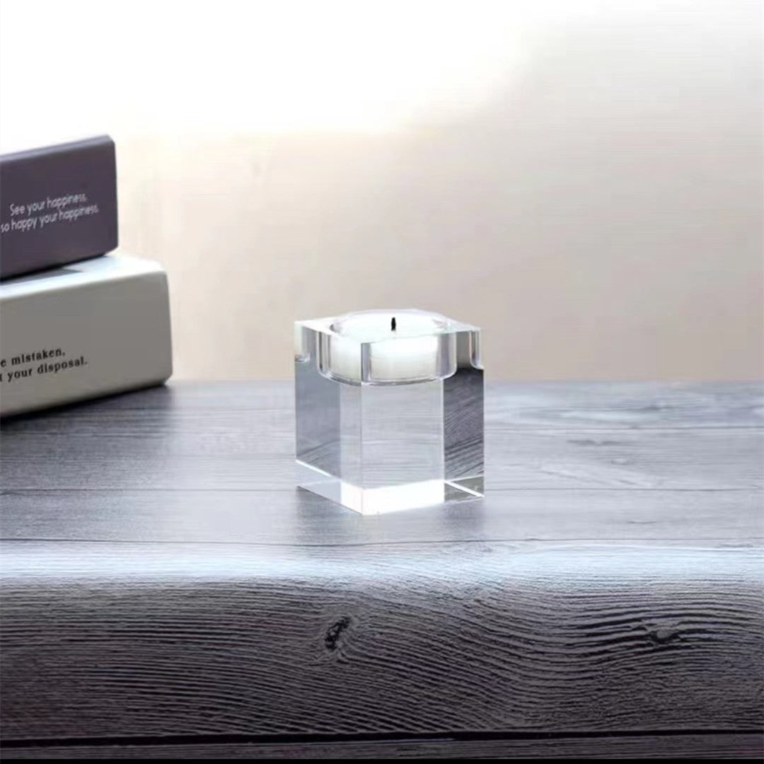 Crystal Elegance Square Glass Candle Holders